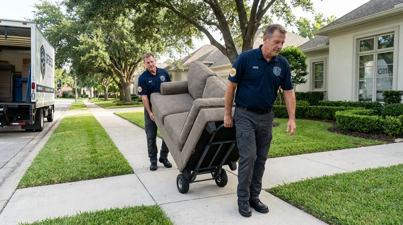 Local residential moving crew loading furniture in New Prague, MN