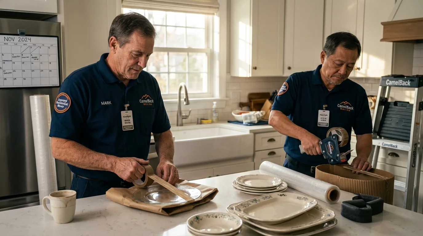 Professional crew packing kitchen dishware in New Prague, MN
